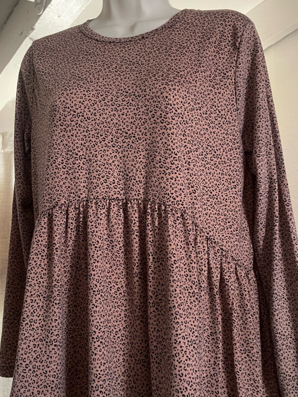 Long Sleeve Brown Leopard Print Women's Dress